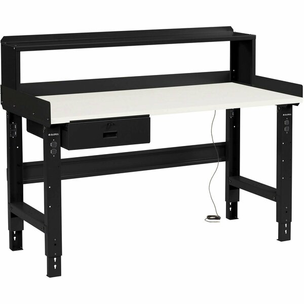 Global Industrial 60 x 30 Adj Height Workbench w/Drawer&Riser, Black- ESD Square Edge Top 254960BBK